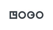 The image shows the word "LOGO" in a stylized, geometric font with the first letter inside a square outline and the rest formed by simple shapes.